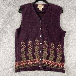 VTG Woolrich Sweater Vest Womens Medium Floral Embroidered Grandma Cottagecore